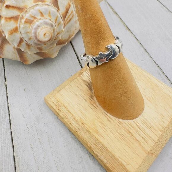 Moon & Stars Sterling Silver Ring Size 7 - Picture 3 of 8